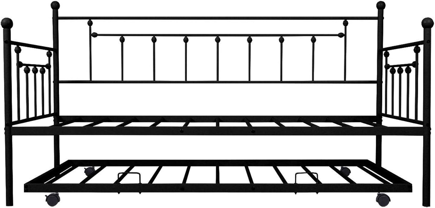 Twin Size Metal Frame Daybed with Trundle,Heavy Duty Steel Slat,Bedroom Living Room Furniture for Guest,Space Saving,No Box Spring Needed