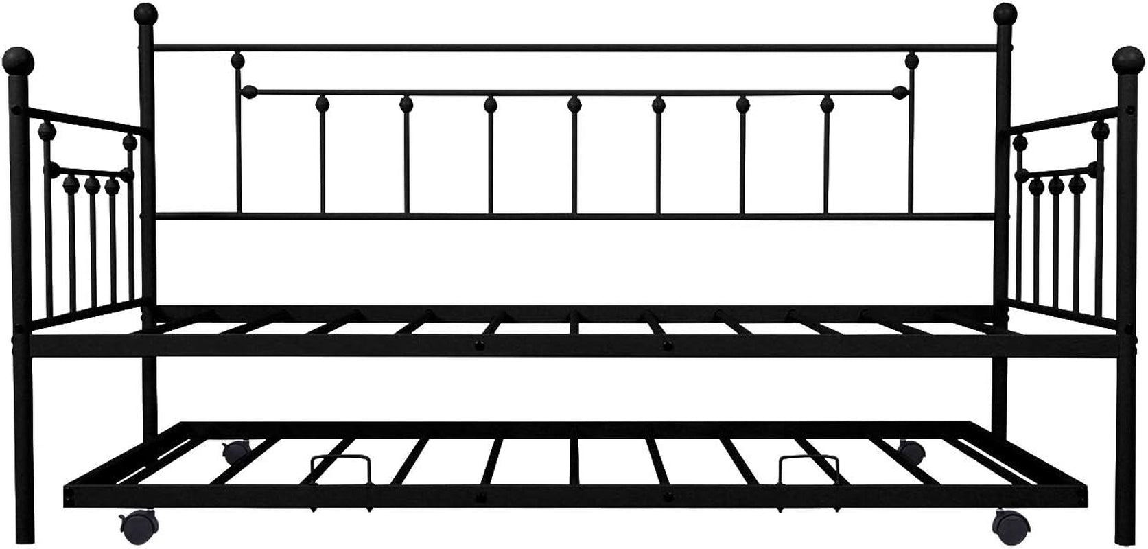 Twin Size Metal Frame Daybed with Trundle,Heavy Duty Steel Slat,Bedroom Living Room Furniture for Guest,Space Saving,No Box Spring Needed