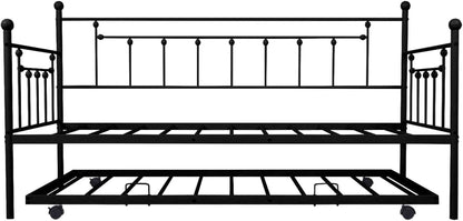 Twin Size Metal Frame Daybed with Trundle,Heavy Duty Steel Slat,Bedroom Living Room Furniture for Guest,Space Saving,No Box Spring Needed