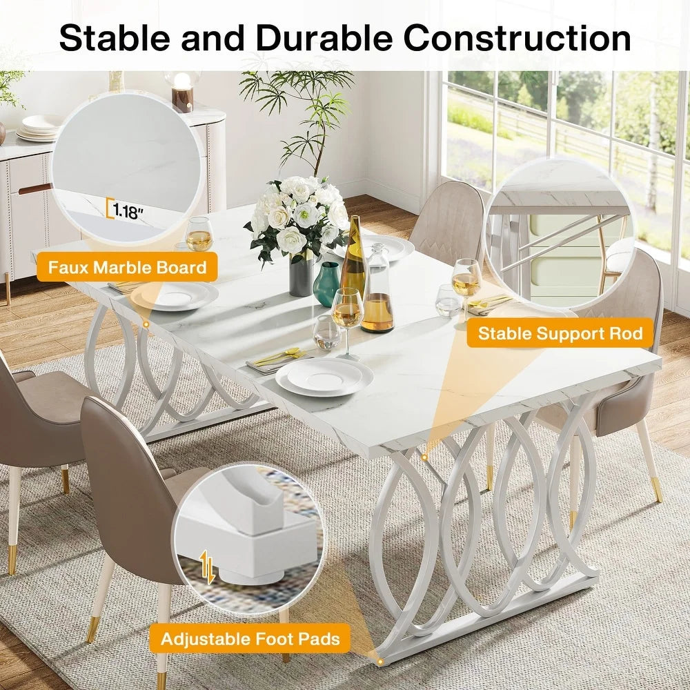 Modern 63 in Rectangle Geometric Legs Dining Table, White