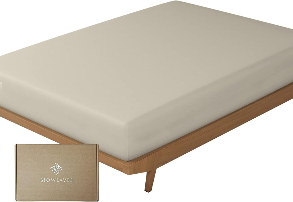 100% Organic Cotton 1 Fitted Sheet Queen Size Only | 300 Thread Count Sateen Weave GOTS Certified with Deep Pocket - Sand