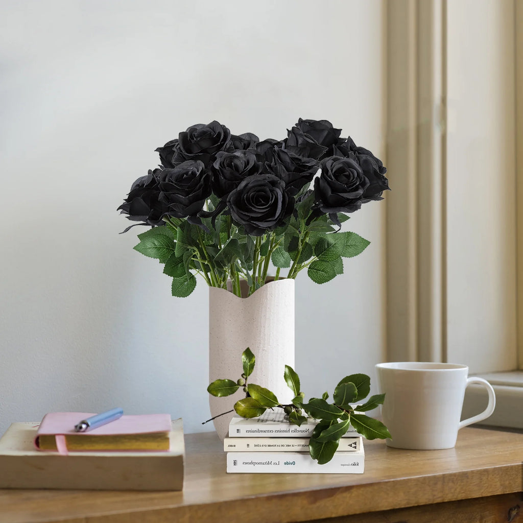 18 Pcs Fake Roses Artificial Flowers Black Silk Rose Flower Bouquet for Wedding Party Decorations Valentines Day Decor