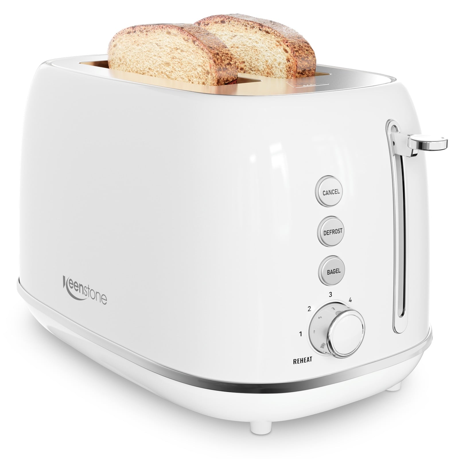 White Toaster, Retro 2 Slice Stainless Steel Toaster with Cancel, Defrost Fuction for Bread, Bagel, Wide Slots Revolution Toasters, Kitchen Appliances, Apartment Essentials Must Haves