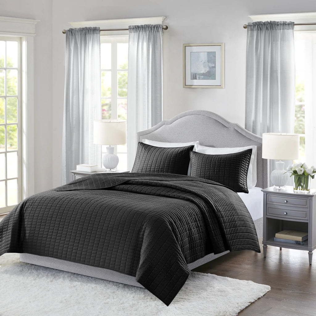 Adult Unisex King Size Quilt Bedding Kienna Stitched Solid Black