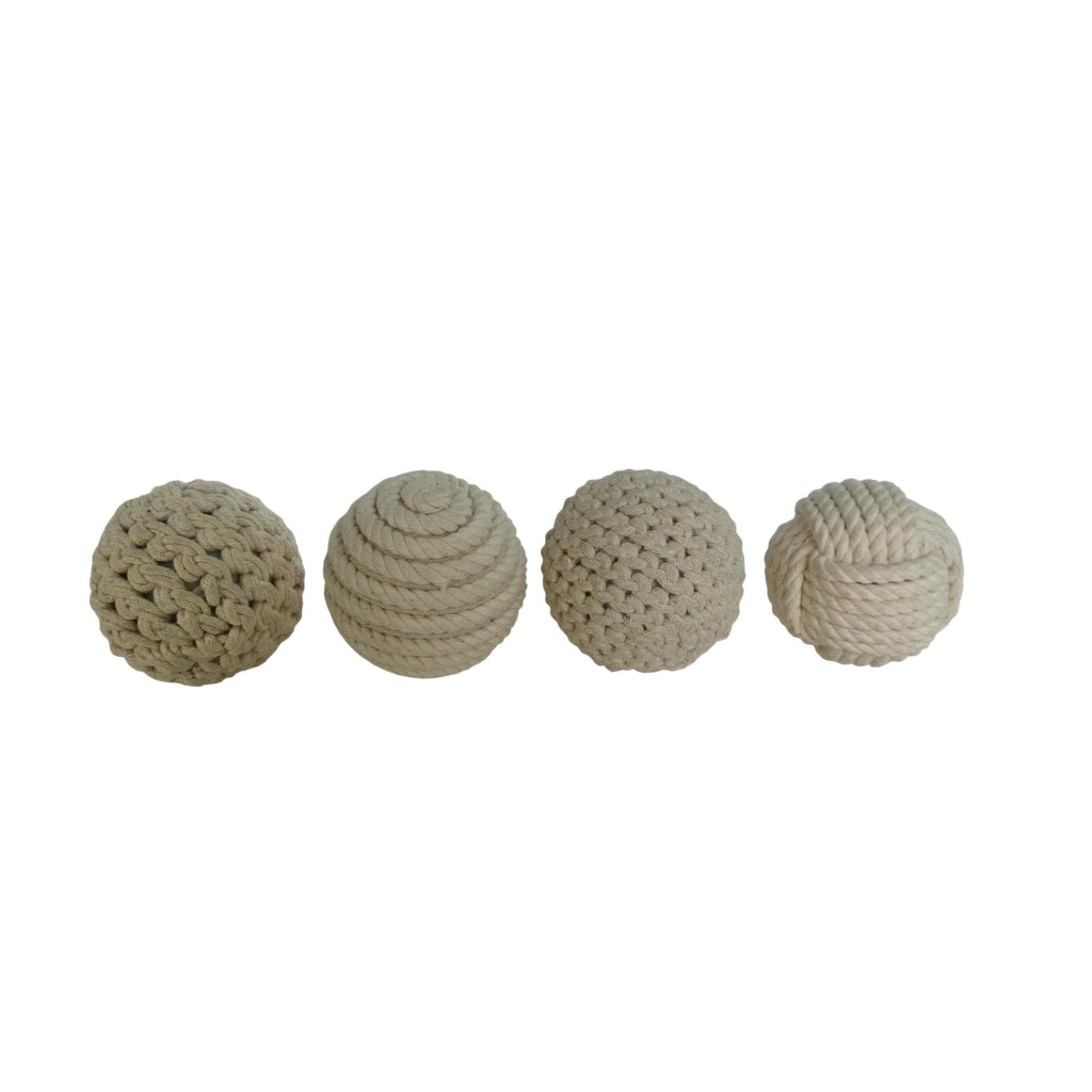 Brown 4" Handmade Decorative Ball Jute Rope Orbs & Vase Filler with Varying Designs (4 Count)