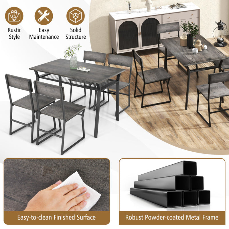 5 Piece Dining Table Set with Storage Rack and Metal Frame