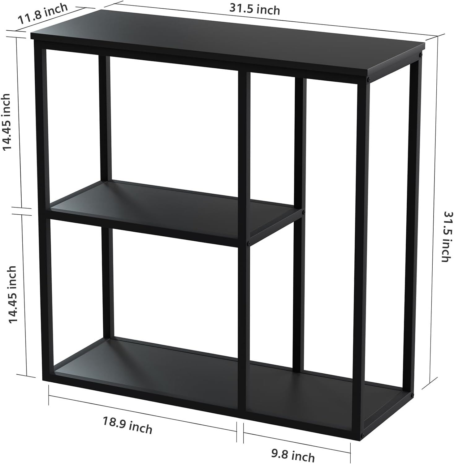 Console Table, 12'' Narrow Entryway Table for Living Room, 31.5'' X 31.5'' Black Industrial Sofa Table with 3-Tier Storage Shelves for Corridor, Hallway, Black