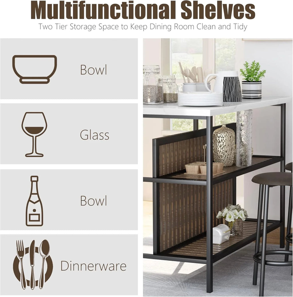 Kitchen Island with Seating, Wooden Counter 33"Height Table with Storage Kitchen Table Set for 2