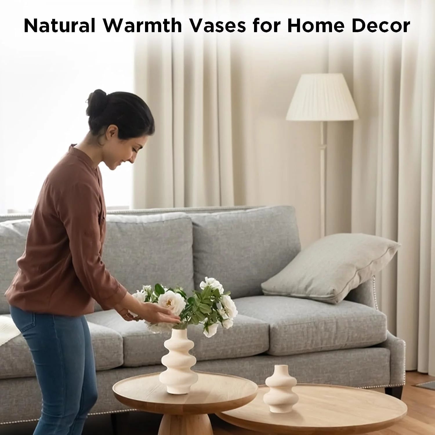 Ceramic Vases Set of 2, Modern Unique Matte Decorative Flower Vase for Home Centerpieces Living Decor, off White Minimalist Nordic Boho Vase for Flower Bouquet, Pampas Grass