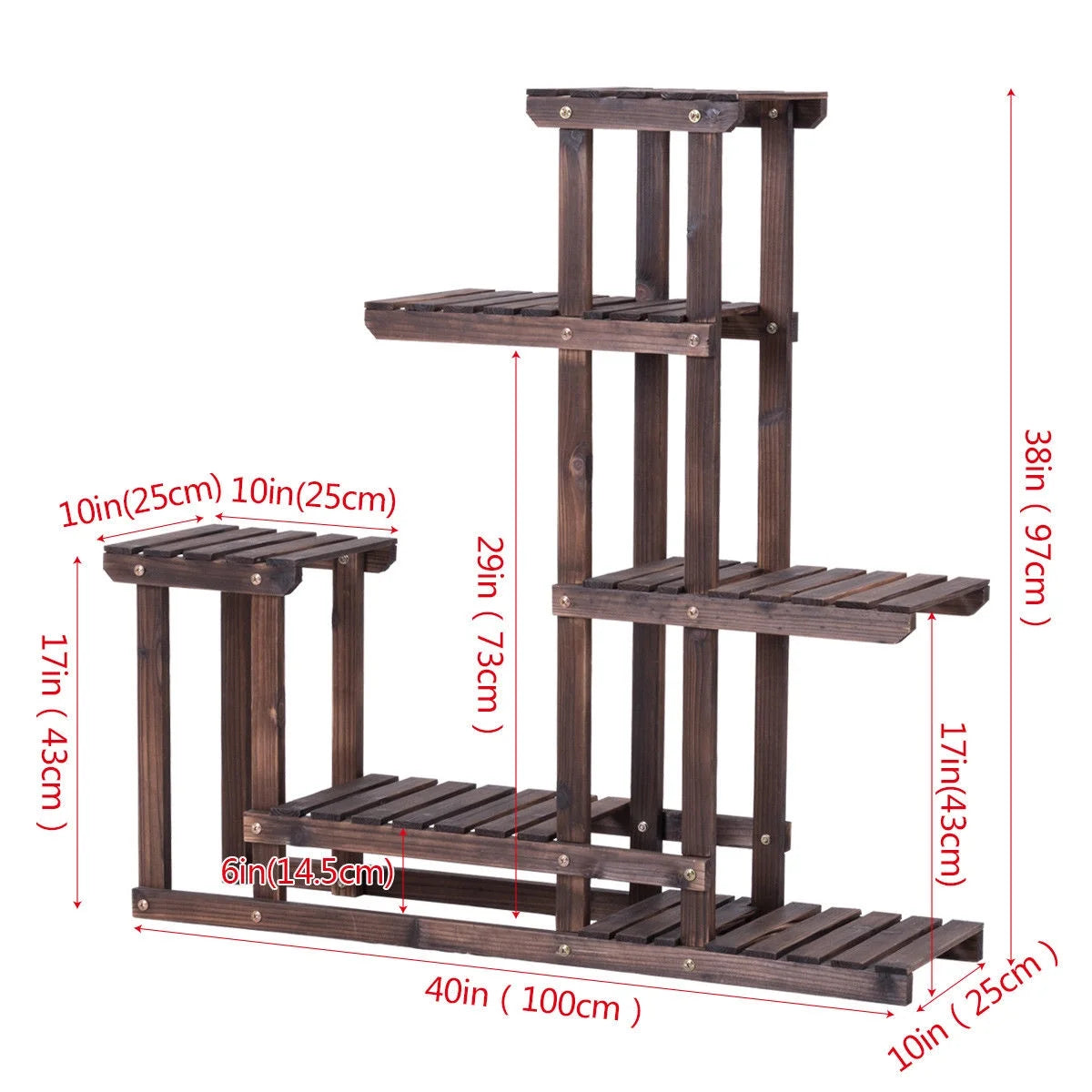 Outdoor Wooden Plant Flower Display Stand 6 Wood Shelf Storage Rack Garden