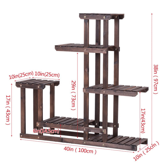 Outdoor Wooden Plant Flower Display Stand 6 Wood Shelf Storage Rack Garden