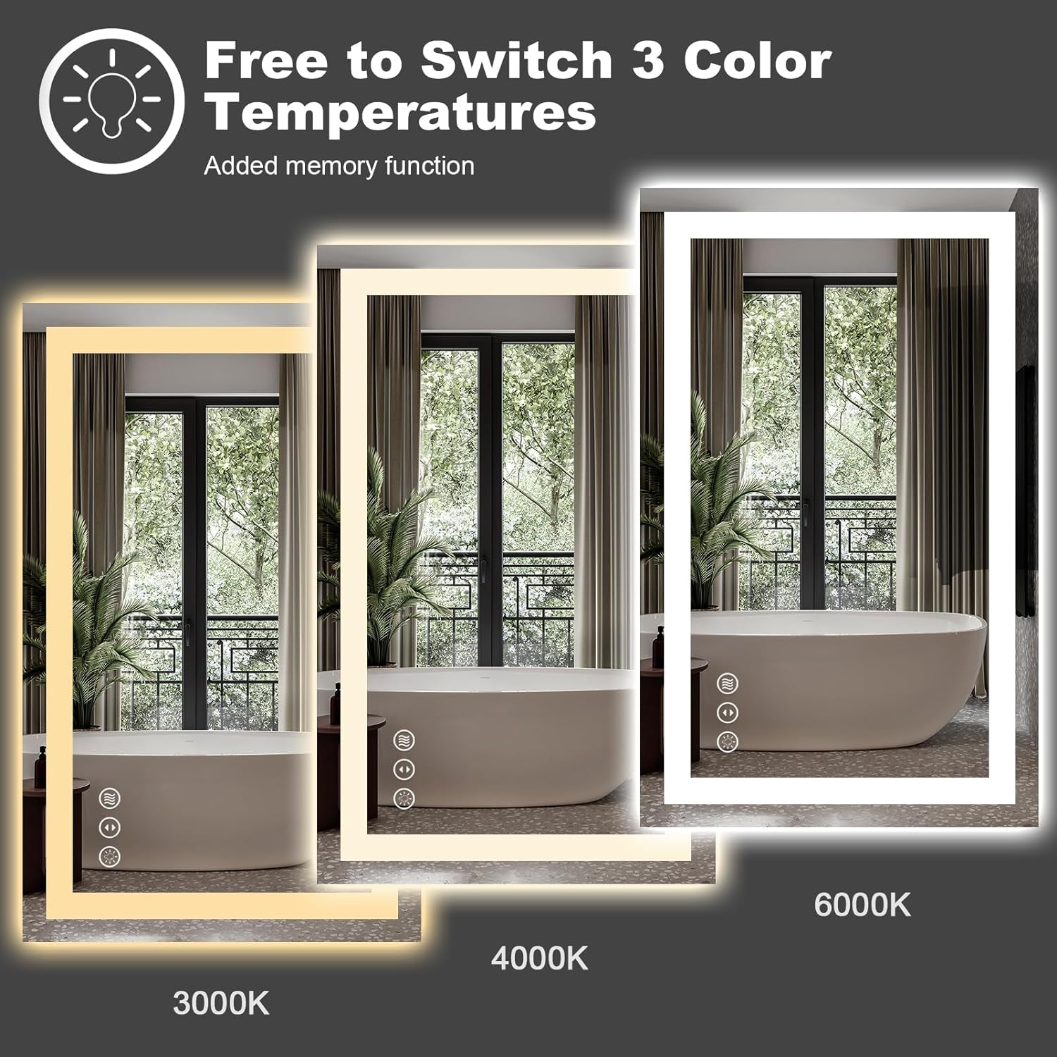 60"X28" LED Bathroom Mirror for Wall, Backlit + Front-Lighted Vanity Mirror, Dimmable Makeup Mirrors, Anti-Fog, Memory, 3 Colors, Shatterproof, ETL Listed