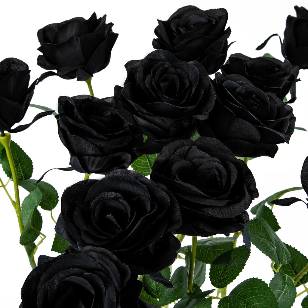 18 Pcs Fake Roses Artificial Flowers Black Silk Rose Flower Bouquet for Wedding Party Decorations Valentines Day Decor