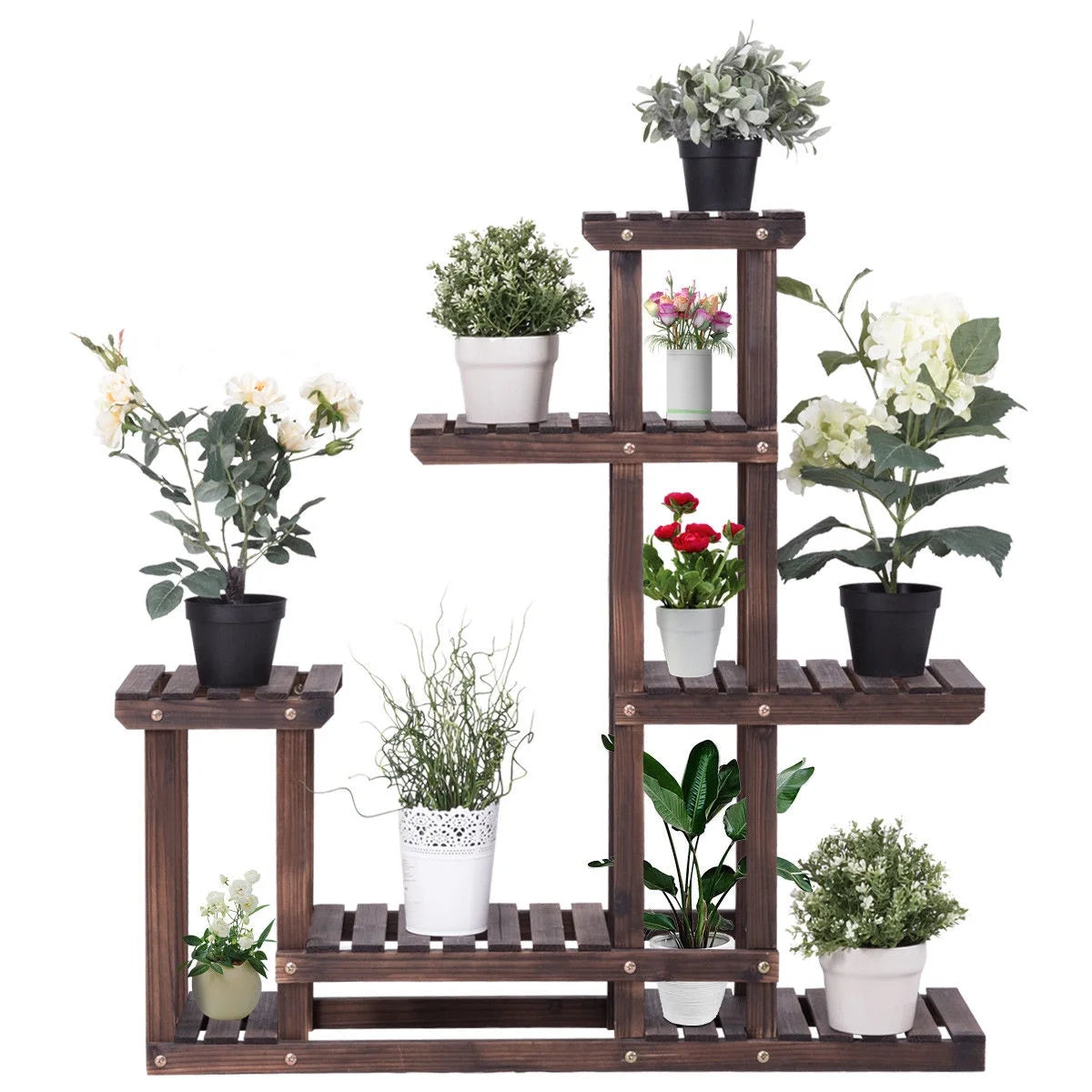 Outdoor Wooden Plant Flower Display Stand 6 Wood Shelf Storage Rack Garden