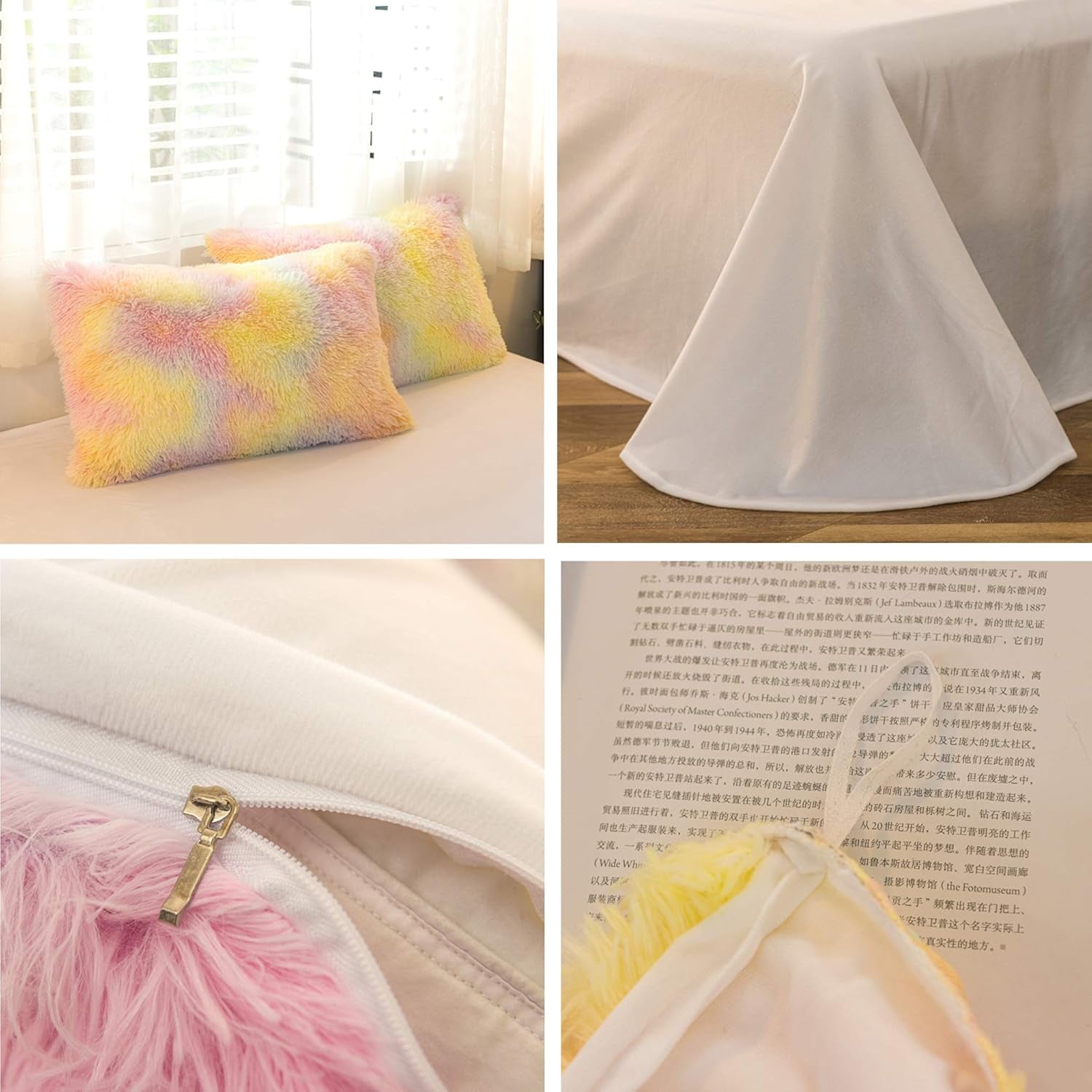 5 PCS Plush Shaggy Duvet Cover Sets, Luxury Shag Fluffy Comforter Cover Fuzzy Bedding Set - Long Faux Fur Ultra Soft Cozy (Ice Cream, King/California King)