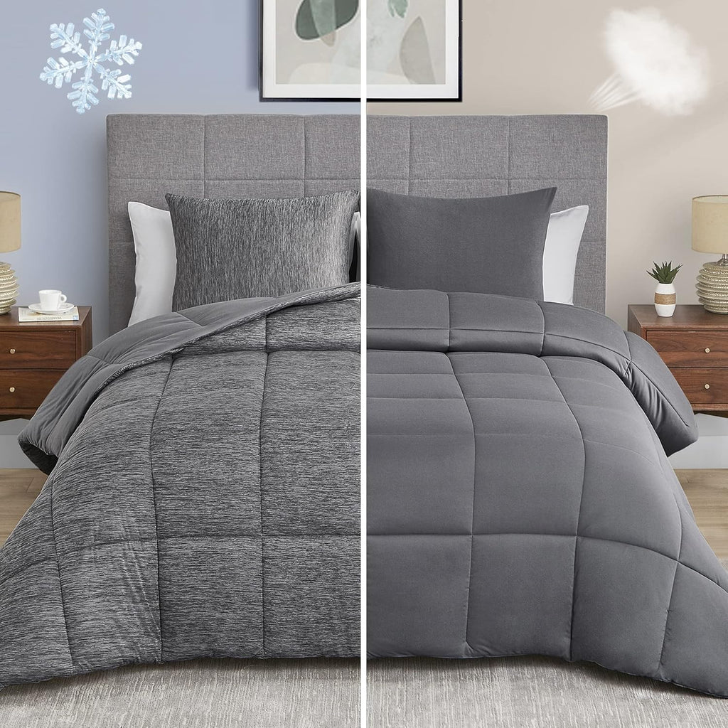 Grey King Comforter Set, 3 Pieces Reversible Cooling & Breathable Comforter, Lightweight All Season down Alternative Bedding Comforter Set (106"X90")