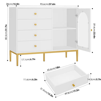 37.7'' Wide 1-Door Accent Cabinet with 4 Drawers