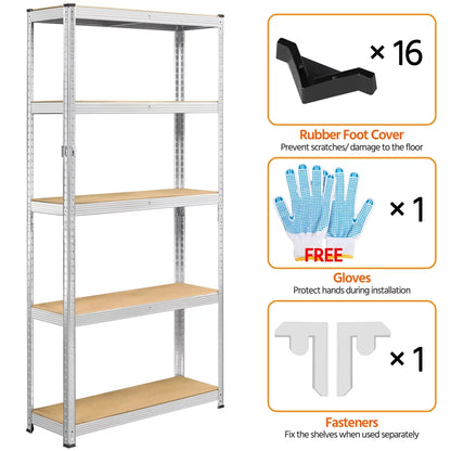 2PCS 5 Tiers Adjustable Storage Shelf Units for Garage, Silver
