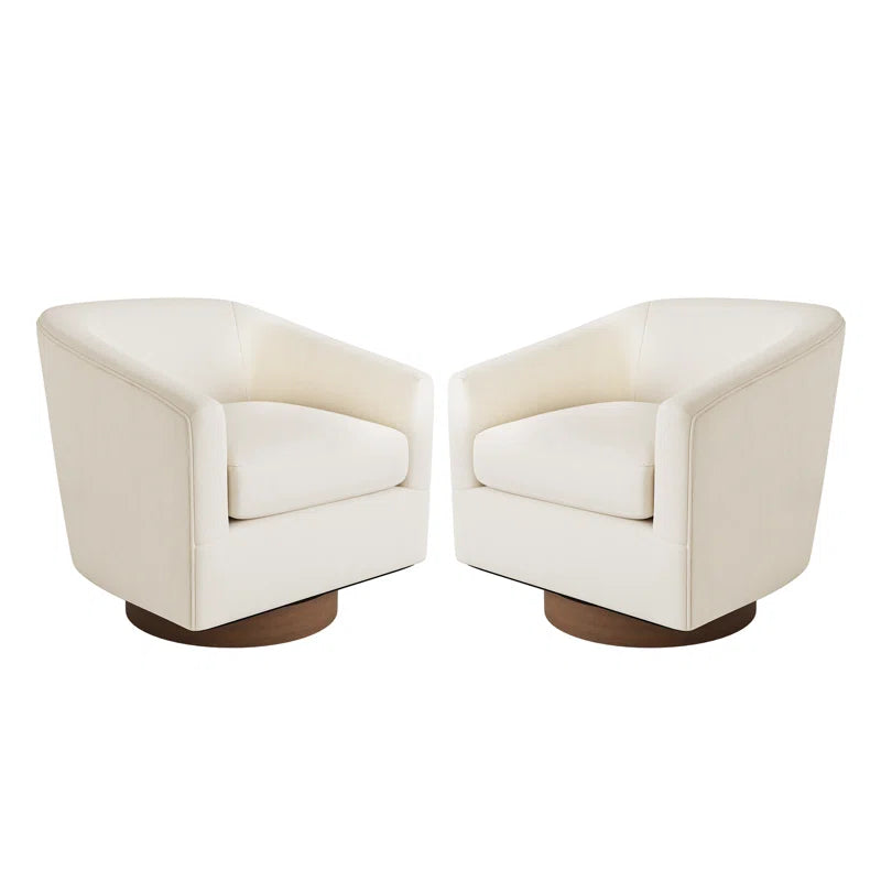 Forno Upholstered Swivel Barrel Chair with Wood Base