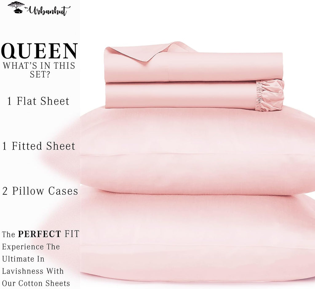 700 Thread Count Queen Size Egyptian Cotton Sheets, 4Pc Sheet Set Soft Luxury Bed Sheets for Queen Size Bed, Sateen Weave Hotel Sheets, 16'' Elasticized Deep Pocket - Blush Pink