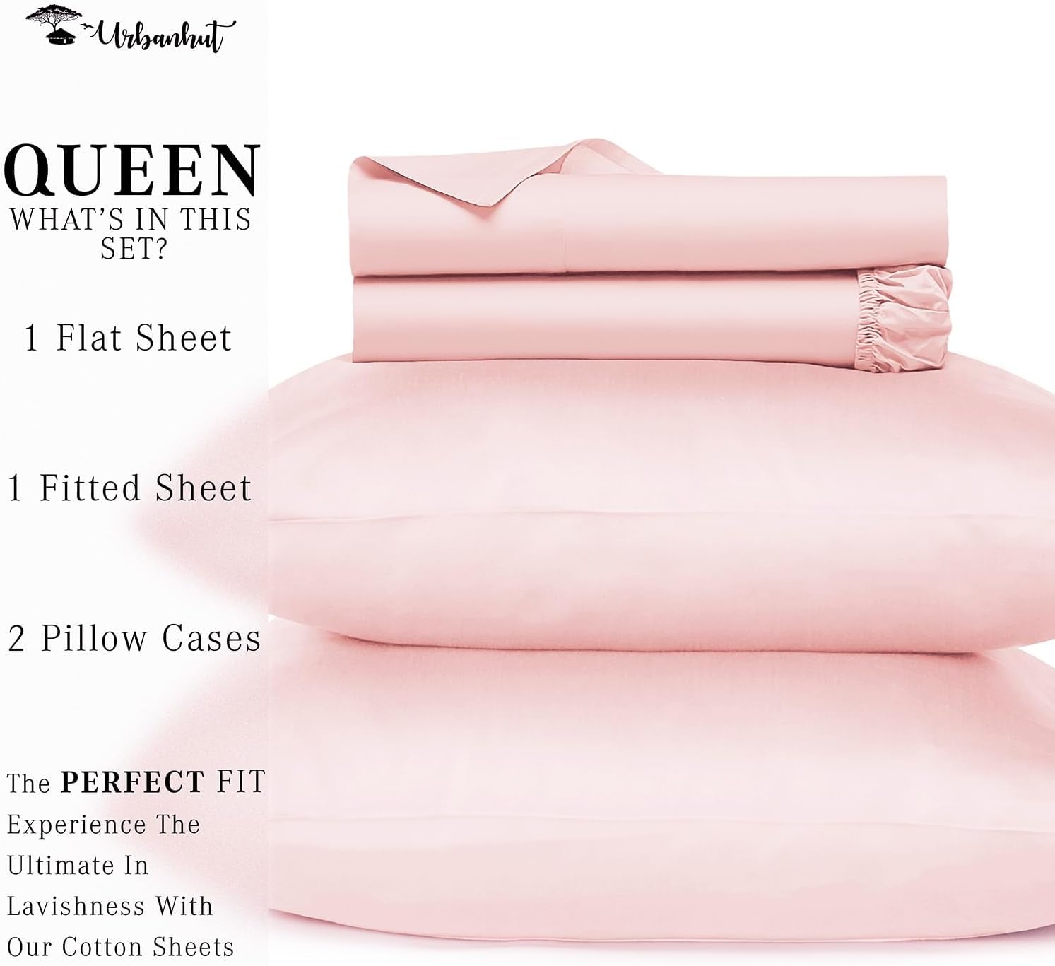 700 Thread Count Queen Size Egyptian Cotton Sheets, 4Pc Sheet Set Soft Luxury Bed Sheets for Queen Size Bed, Sateen Weave Hotel Sheets, 16'' Elasticized Deep Pocket - Blush Pink