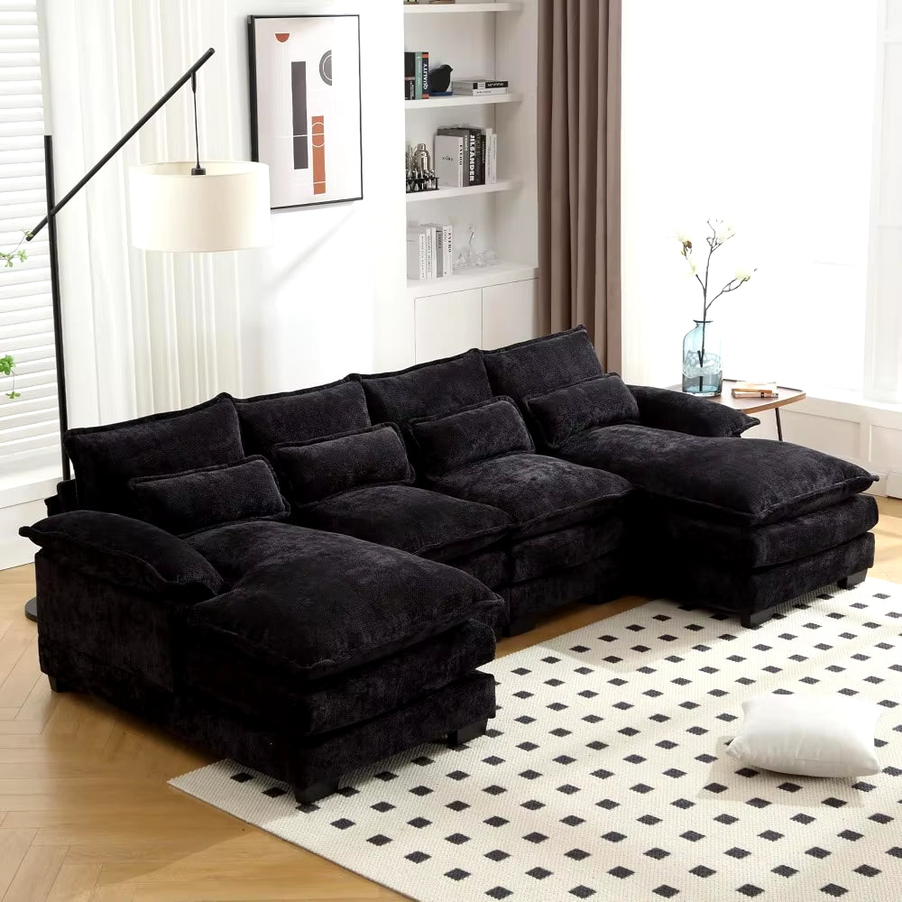 110" Sectional Sofa Couch for Living Room, Modern Chenille U Shaped Couch, Modular Sofa Sleeper with Double Chaise & Memory Foam