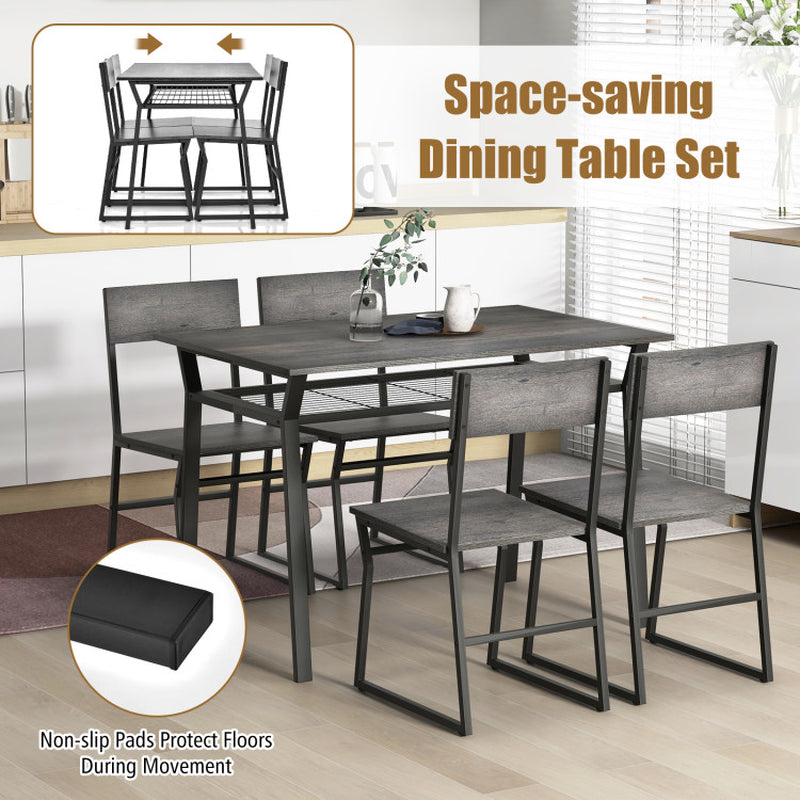 5 Piece Dining Table Set with Storage Rack and Metal Frame