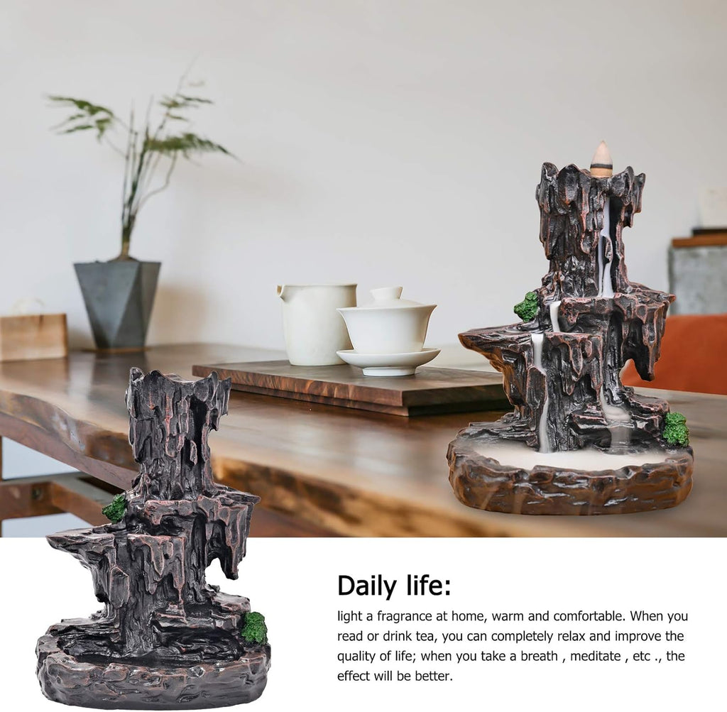 Backflow Incense Burner Waterfall Incense Mountain River Handicraft Incense Holder with 50 Incens + 30 Incense Sticks + Gift Box for Home Decor Aromatherapy Ornament