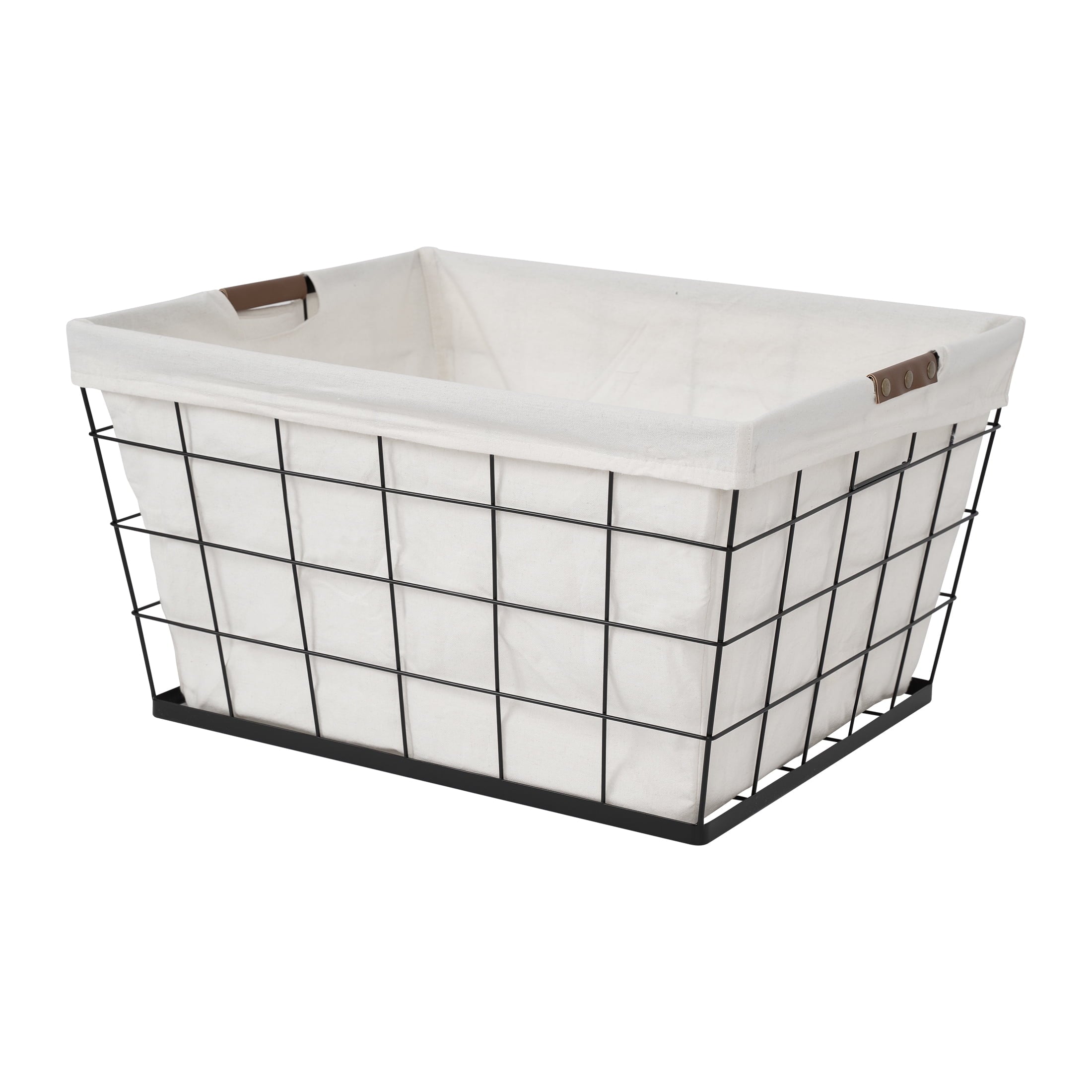 60L Rectangular Steel Wire Laundry Basket with Removable Cotton Blend Liner for Adult, Black & Natural