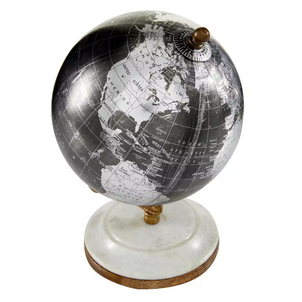7 In. Black Plastic Decorative Globe with Marble Base