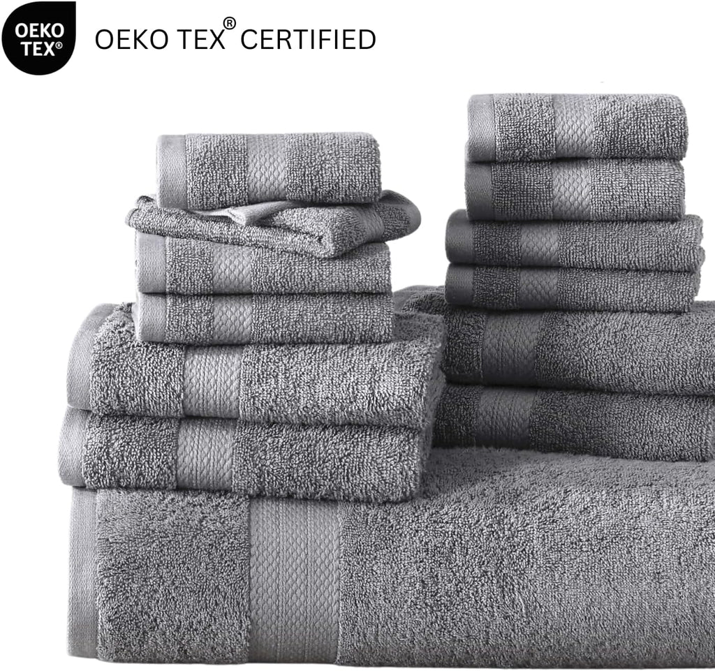 16 PC Luxury Grey Cotton Bath Towel Set - Highly Absorbent Bath, Hand and Wash Towels
