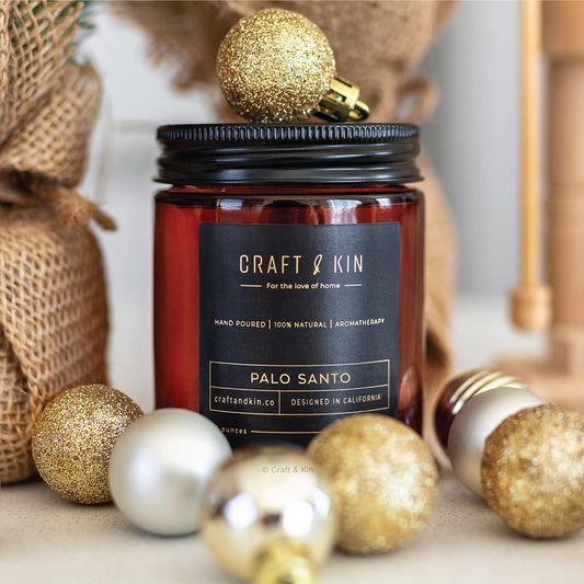 Craft and Kin Candle, Premium Scented Candles for Men & Women, Palo Santo Candles, Candle, Soy Candles for Home Scented, 8 Oz 45 Hour Burn, Fall Candles for Home in Amber Jar