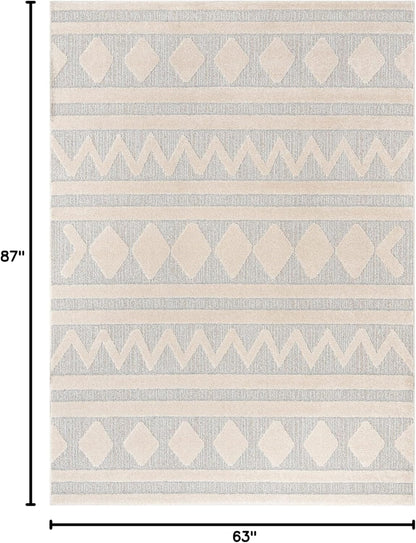 Harlow Zara Tribal Moroccan Diamond Pattern Beige High-Low 5'3" X 7'3" Area Rug