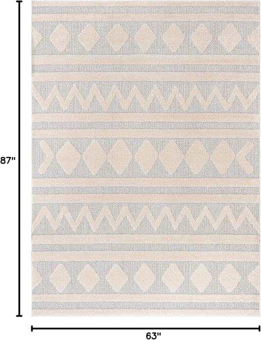 Harlow Zara Tribal Moroccan Diamond Pattern Beige High-Low 5'3" X 7'3" Area Rug
