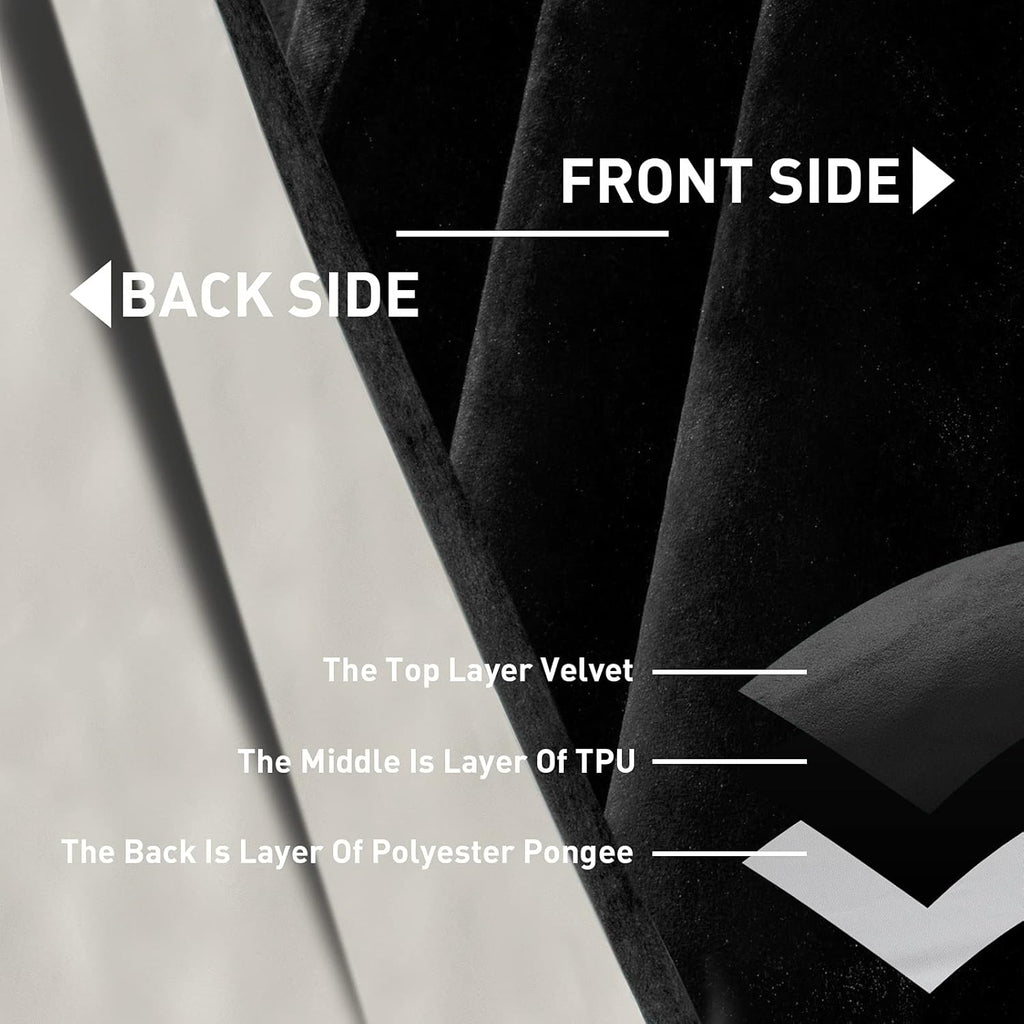 Curtains Thermal 100% Blackout Velvet Curtain 52X96Inches.Three Layers of Fabric Set of 2Panels Window Curtains?Black