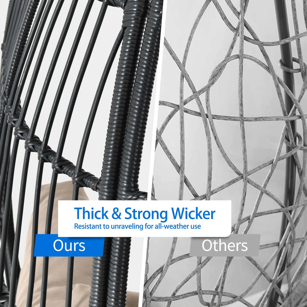 Egg Chair with Footstool, Outdoor Oversized Egg Lounger Chair with Stand, Cushion, Wicker Chair for Patio, Garden, Backyard, Porch - Black & Brown