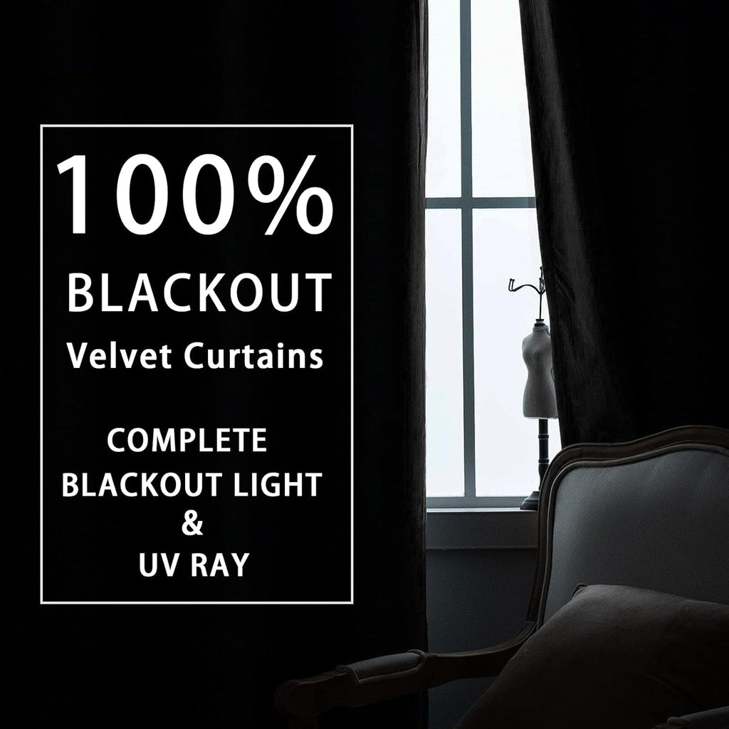 Curtains Thermal 100% Blackout Velvet Curtain 52X96Inches.Three Layers of Fabric Set of 2Panels Window Curtains?Black