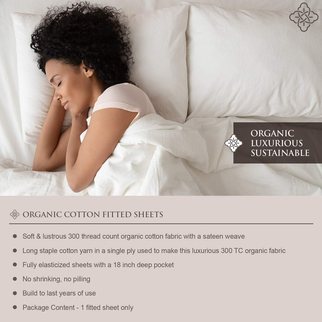 100% Organic Cotton 1 Fitted Sheet Queen Size Only | 300 Thread Count Sateen Weave GOTS Certified with Deep Pocket - Sand
