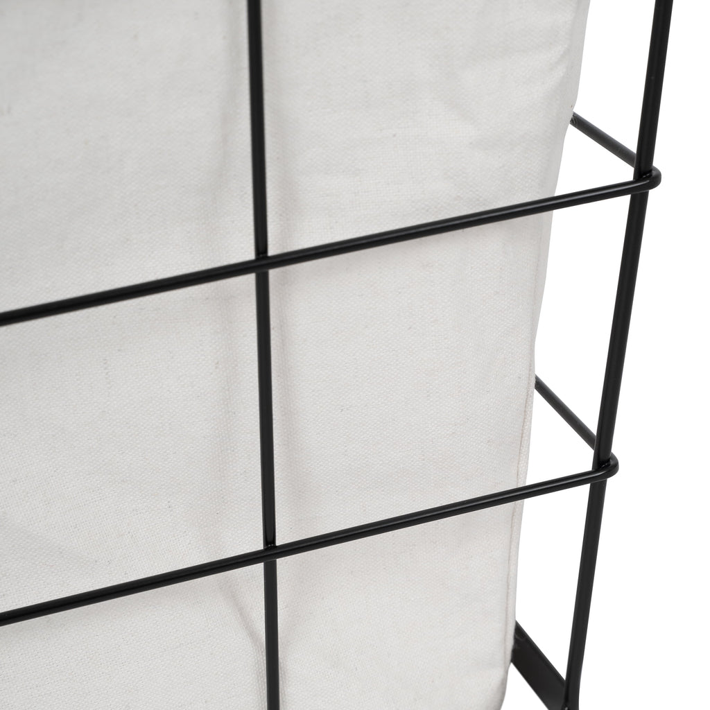 60L Rectangular Steel Wire Laundry Basket with Removable Cotton Blend Liner for Adult, Black & Natural