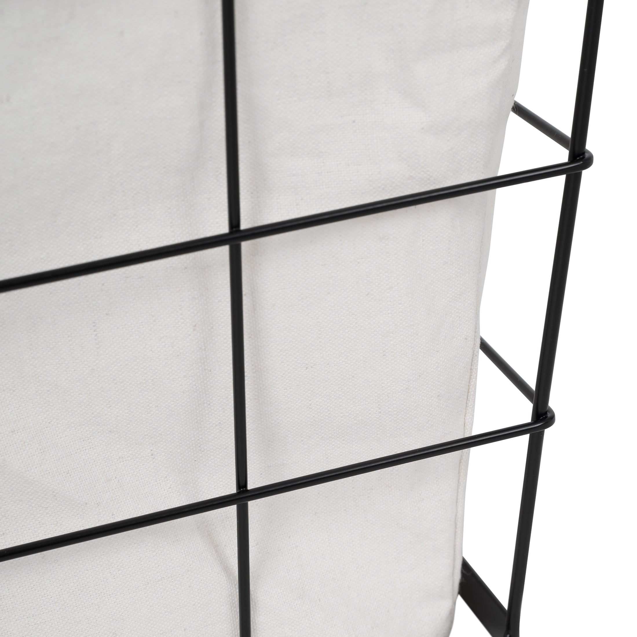 60L Rectangular Steel Wire Laundry Basket with Removable Cotton Blend Liner for Adult, Black & Natural