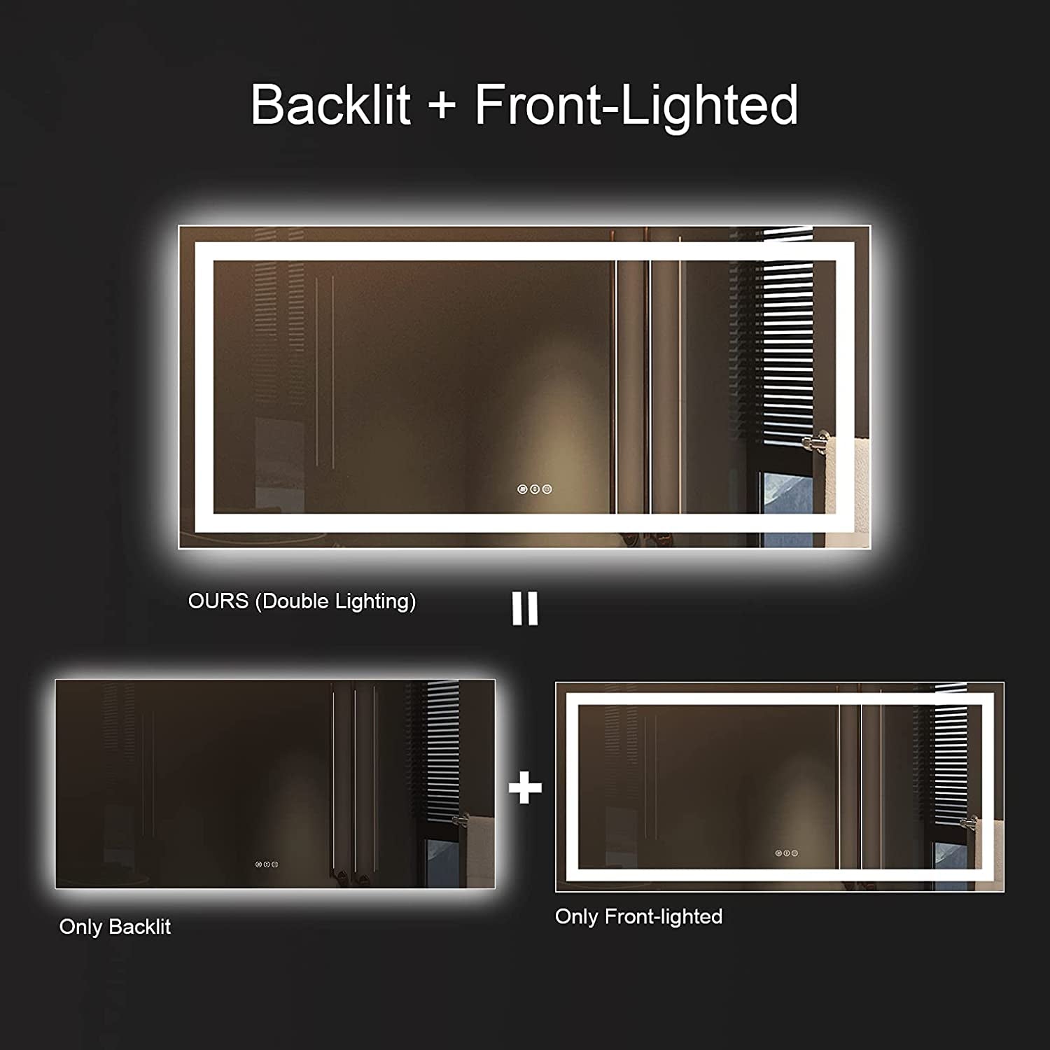60"X28" LED Bathroom Mirror for Wall, Backlit + Front-Lighted Vanity Mirror, Dimmable Makeup Mirrors, Anti-Fog, Memory, 3 Colors, Shatterproof, ETL Listed