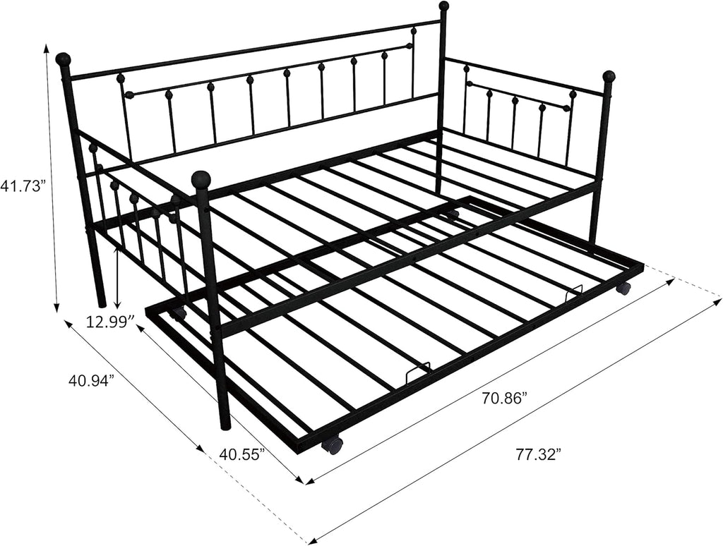 Twin Size Metal Frame Daybed with Trundle,Heavy Duty Steel Slat,Bedroom Living Room Furniture for Guest,Space Saving,No Box Spring Needed