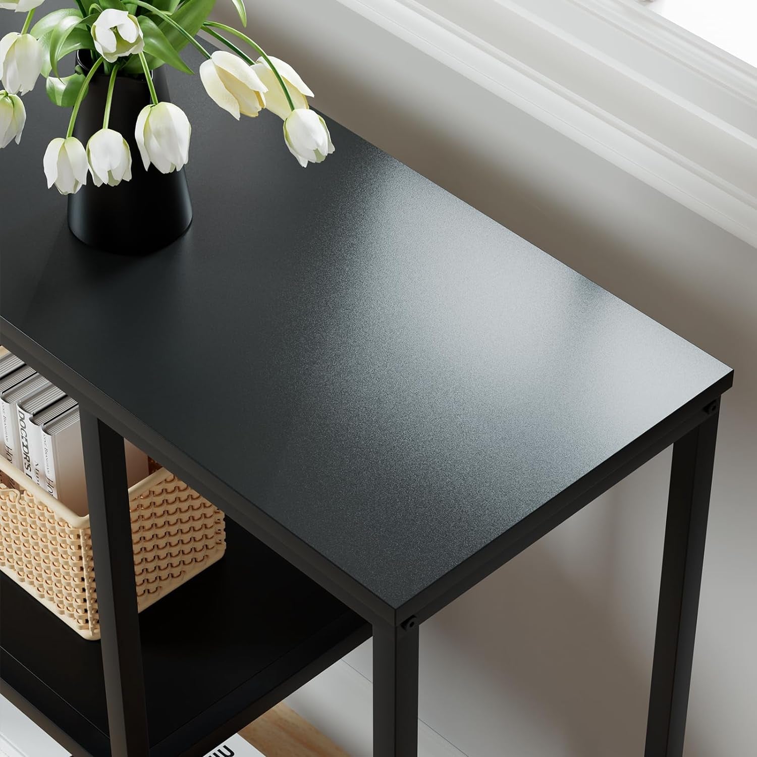 Console Table, 12'' Narrow Entryway Table for Living Room, 31.5'' X 31.5'' Black Industrial Sofa Table with 3-Tier Storage Shelves for Corridor, Hallway, Black