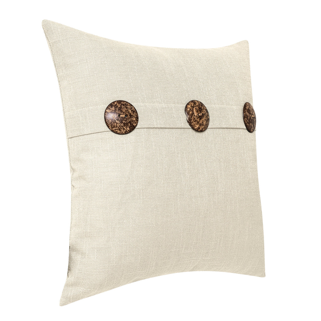 Feather Filled Three Button Decorative Throw Pillow, 20" X 20", Ivory