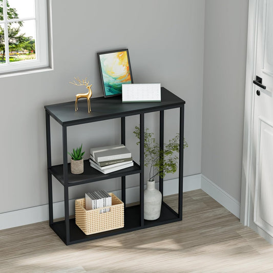 Console Table, 12'' Narrow Entryway Table for Living Room, 31.5'' X 31.5'' Black Industrial Sofa Table with 3-Tier Storage Shelves for Corridor, Hallway, Black