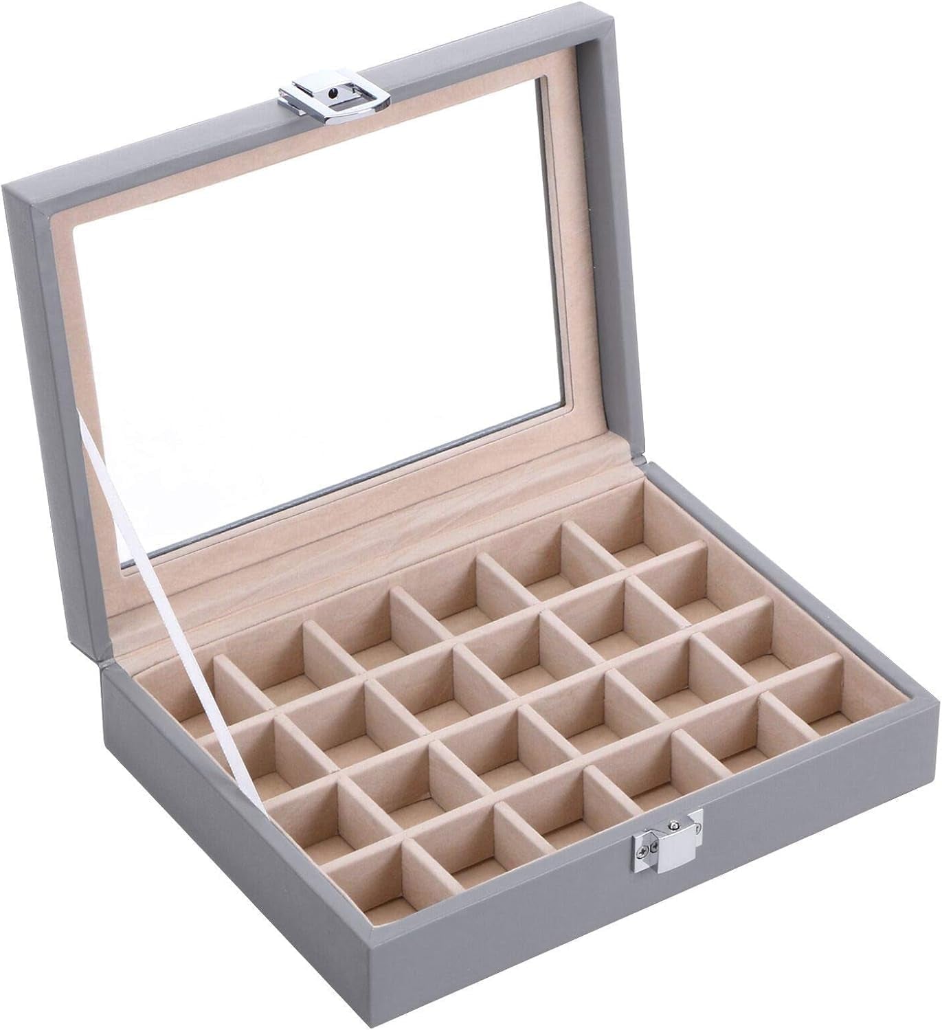 Earring Jewelry Box 24 Slots Earring Holder Organizer for Girls Women Gifts Jewelry Box for Earrings Display Storage Case with Clear Glass Top Grey SSH17H