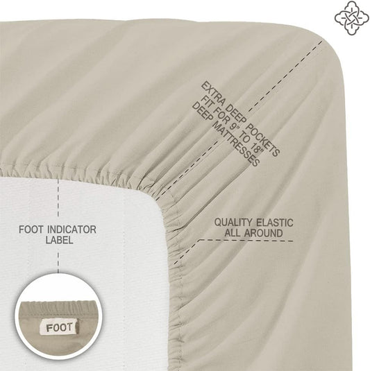 100% Organic Cotton 1 Fitted Sheet Queen Size Only | 300 Thread Count Sateen Weave GOTS Certified with Deep Pocket - Sand