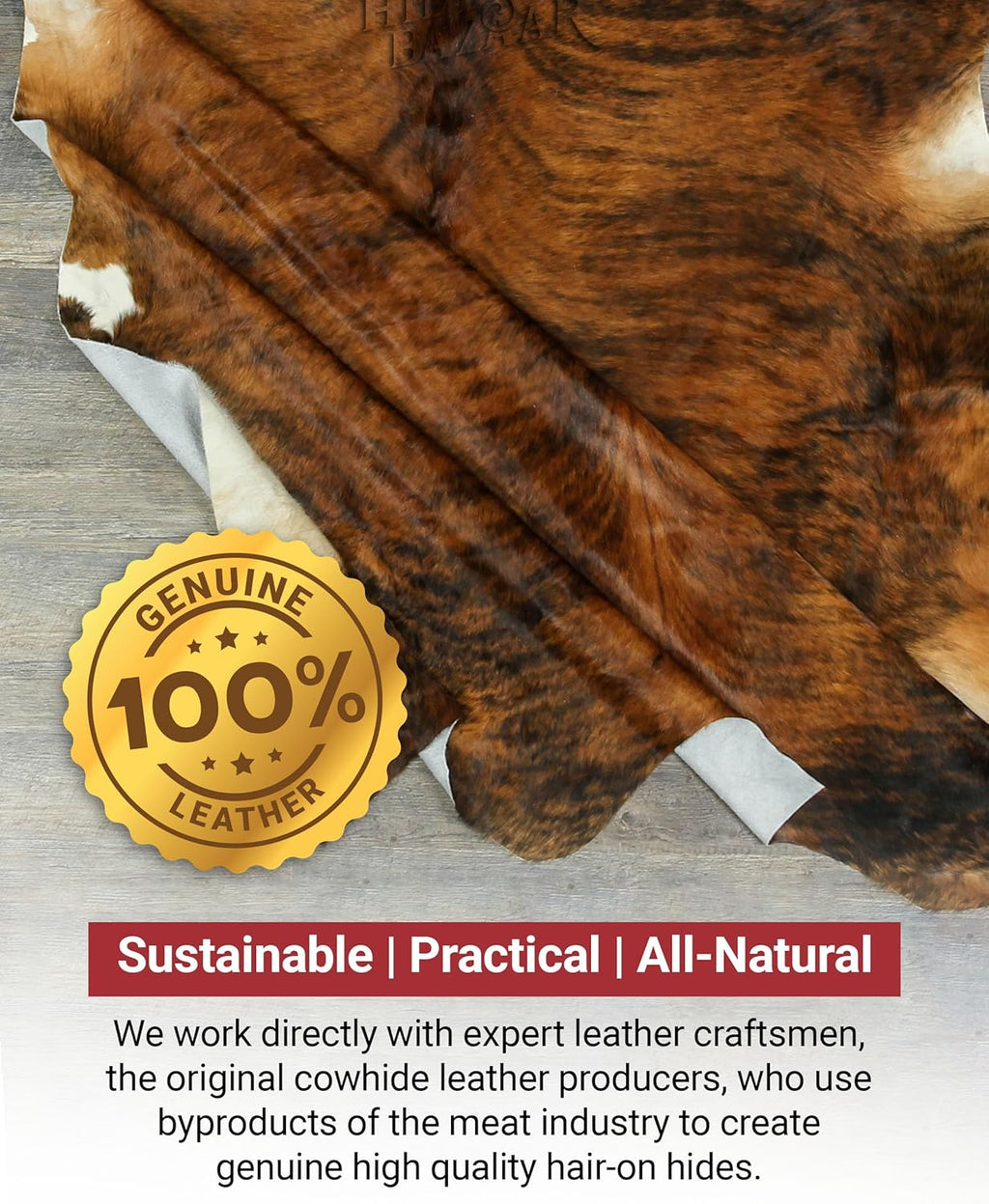 Brown Brindle Cowhide Rug Premium Cow Skin Rug with Unique Brown, Black & White Pattern - Natural Cowhide Rug Made Tanned Leather Cow Hides - Cow Hide Rugs 6X7 Ft