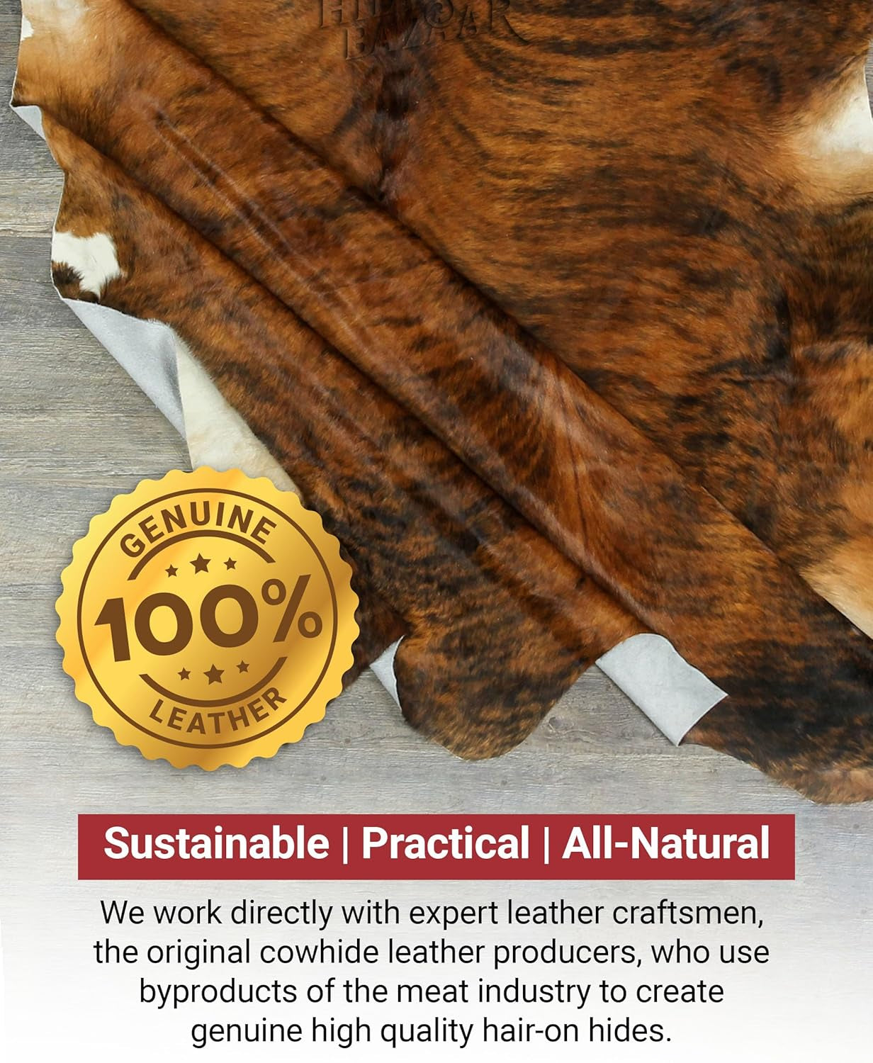 Brown Brindle Cowhide Rug Premium Cow Skin Rug with Unique Brown, Black & White Pattern - Natural Cowhide Rug Made Tanned Leather Cow Hides - Cow Hide Rugs 6X7 Ft