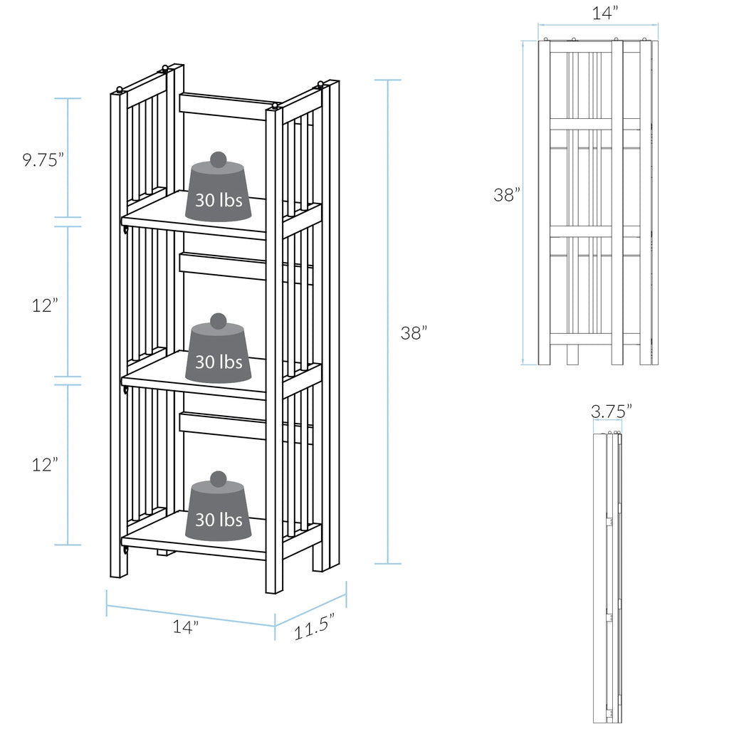 3 Shelf 14 Inch Folding Office Furniture Wood Bookcase, Mahogany